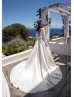 Long Sleeves Ivory Satin Open Back Minimalist Wedding Dress